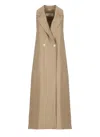 Peserico Linen And Viscose Midi Dress With Lapel Collar In Brown
