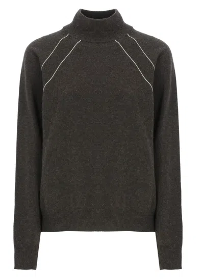 Peserico Knit Sweater With Contrast Stitching And Long Sleeves In Gray