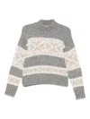 Peserico High-neck Geometric Knit Jumper With Dropped Shoulders In Gray