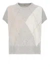 Peserico Argyle Pattern Wool And Silk Top In Gray