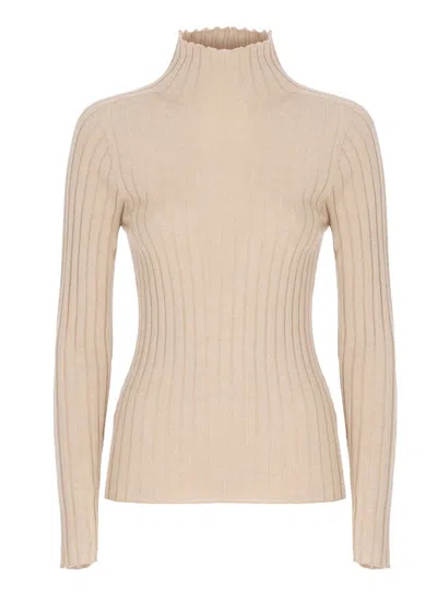 Peserico Slim Fit Turtleneck Sweater With Ribbed Texture In Pink
