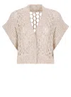 Peserico Sleeveless Open Knit Sweater Featuring Sequins In Neutral