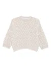 Peserico Zigzag Cropped Crew Neck Sweater With Dropped Shoulders In White
