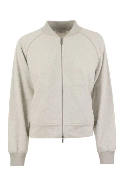 Peserico Sweatshirt In Cotton Mélange And Tricot Details In Grey