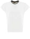 Peserico Cotton T-shirt With Contrasting Crew Neck In Bianco/grigio