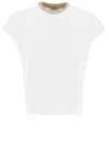 Peserico Cotton T-shirt With Contrasting Crew Neck In Bianco/tortora