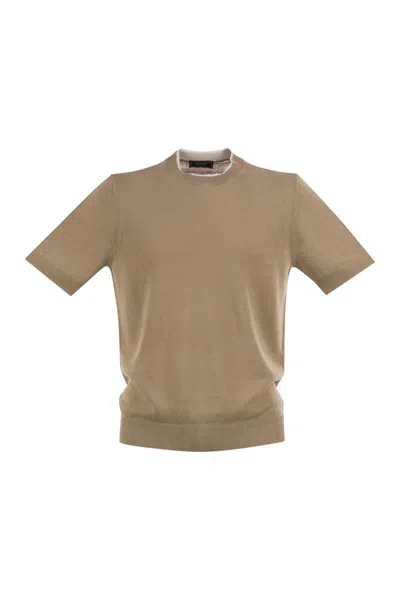 Peserico T-shirt In Linen And Cotton Yarn In Brown