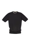 Peserico T-shirt In Linen And Cotton Yarn In Night Blue