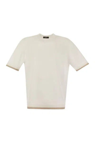Peserico T-shirt In Linen And Cotton Yarn In White/beige