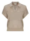 Peserico Women Tricot Polo Shirt In Pure Cotton Crepe Yarn In Brown