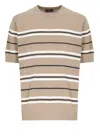 Peserico Striped Pattern Cotton Linen T-shirt In Beige