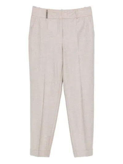 PESERICO TAILORED BEIGE TROUSERS WITH CUFFED HEMS