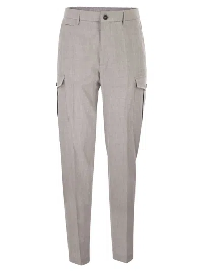 Peserico Tailored Cargo Trousers In Stretch Technical Fabric In Gray