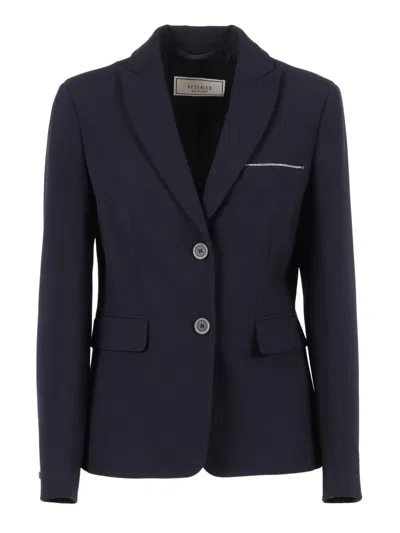 Peserico Tailored Jacket With Classic Lapel In Blue