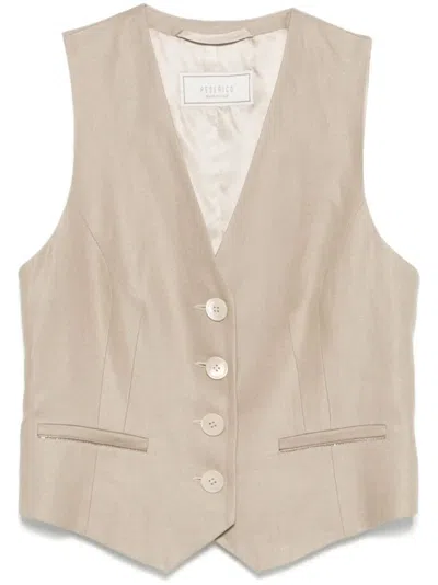 Peserico Tailored Linen Gilet With Deep V-neckline In Neutral