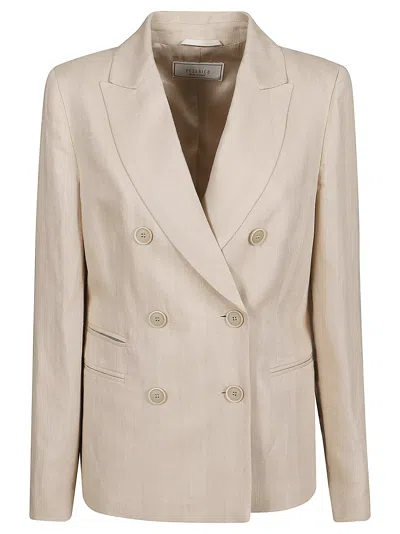 Peserico Tailored Linen-blend Blazer With Notch Lapel And Decorative Pockets In Neutral