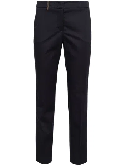 Peserico Tailored Navy Blue Trousers With Embossed Finish
