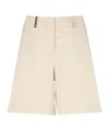 Peserico High Waist Cotton Shorts With Leather Detail In Neutral