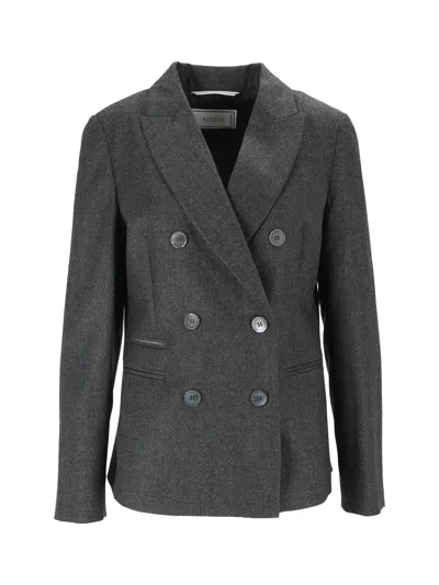Peserico Tailored Structured Shoulders Double-breasted Blazer In Gray