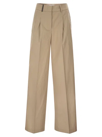 Peserico Tailored Trousers In Stretch Cotton With Pleats In Animal Print