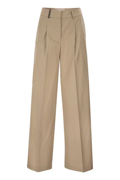 Peserico Tailored Trousers In Stretch Cotton With Pleats In Brown