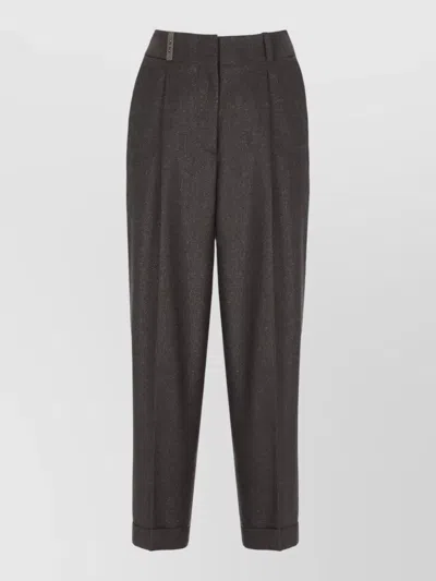 Peserico Tailored Trousers Leather Detail In Gray