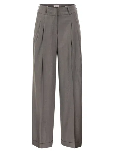 Peserico Tailored Virgin Wool Stretch Trousers With Front Pleats In Purple