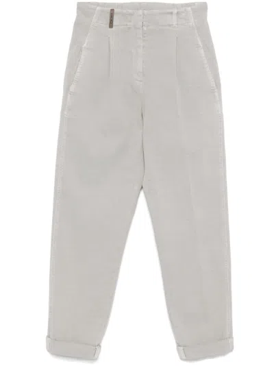Peserico Tapered Gabardine Trousers In Grey