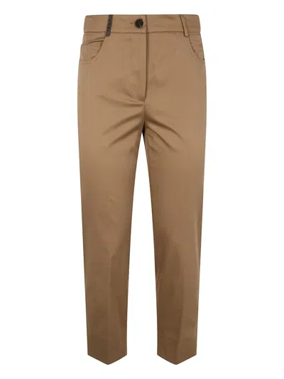 Peserico Light Cotton Satin Stretch Trousers In Beige