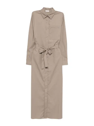 Peserico Taupe Dress With Waist Belt In Brown