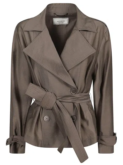 Peserico Technical Fabric Coat With Wide Notched Collar And Details In Gray