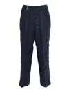 Peserico Textured Black Trousers With Mid-rise Waist In Blue