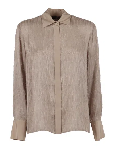 Peserico Textured Blouse With Contrasting Collar In Neutral