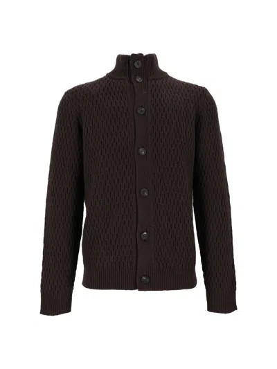 Peserico Textured Button-up Knit Sweater In Brown