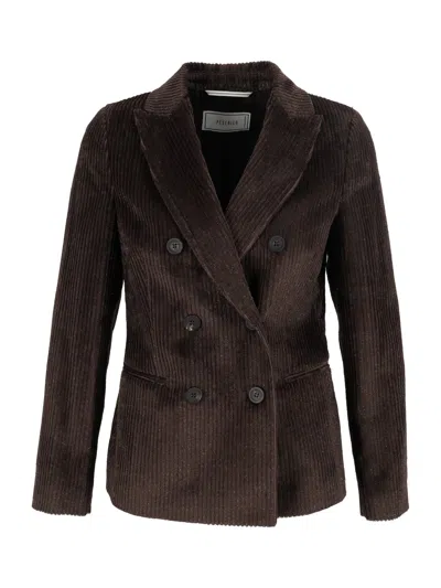 Peserico Textured Corduroy Double-breasted Jacket In Brown