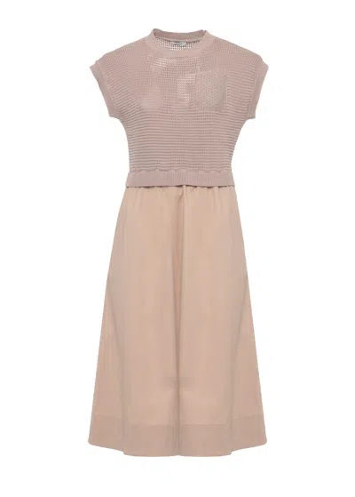 Peserico Textured Cotton Midi Dress With Half-sleeve Top In Pink