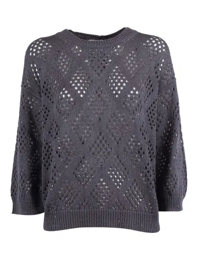 Peserico Textured Diamond Pattern Knitted Sweater In Gray
