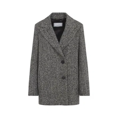 PESERICO TEXTURED HERRINGBONE MID-LENGTH COAT WITH NOTCHED LAPEL