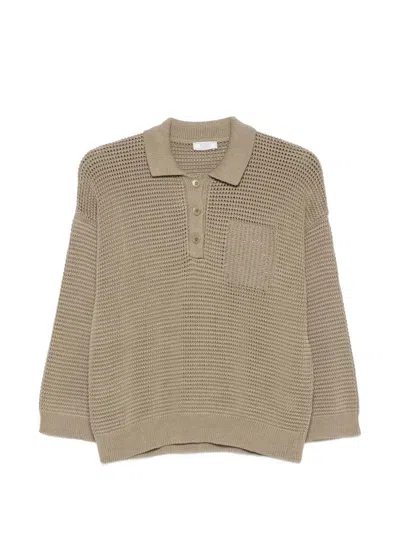 Peserico Textured Knit Polo Shirt In Brown