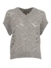 Peserico Textured Knit Sweater With Boxy Silhouette In Gray