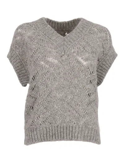 Peserico Textured Knit Sweater With Boxy Silhouette In Gray