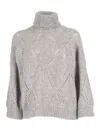 Peserico Textured Knit Sweater With Classic Round Neckline In Gray