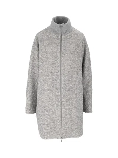 Peserico Textured Knit Zip-up Coat In Grey