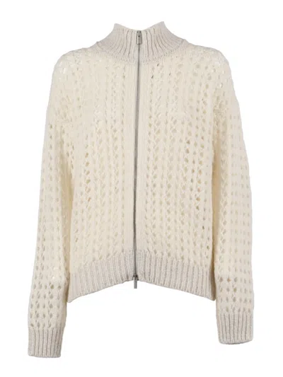 PESERICO TEXTURED OPEN-KNIT SWEATER WITH ZIP-UP FRONT