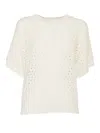 Peserico Textured Open-weave Knit Sweater With Short Sleeves In White