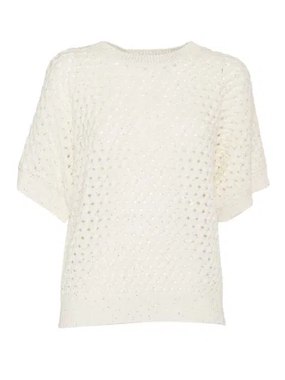 PESERICO TEXTURED OPEN-WEAVE KNIT SWEATER WITH SHORT SLEEVES