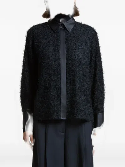 Peserico Textured Satin-trim Shirt In Black