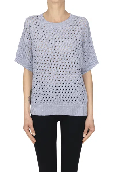 Peserico Textured Sequined Knit Pullover In Blue