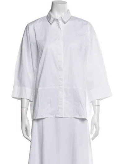 Pre-owned Peserico Three-quarter Sleeve Button-up Top In White