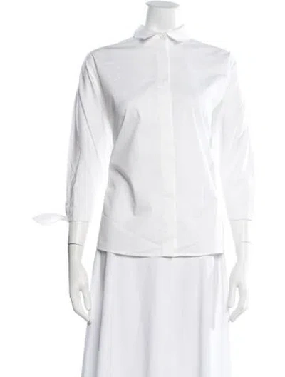 Pre-owned Peserico Three-quarter Sleeve Button-up Top In White